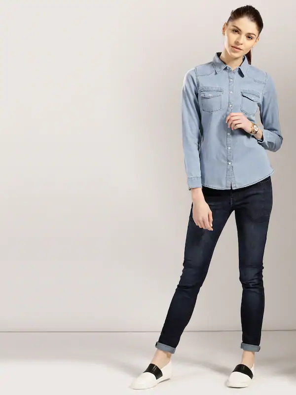 Denim Button-up-9 Minimal Travel Capsule Wardrobe Essential Outfit Ideas-by live love laugh