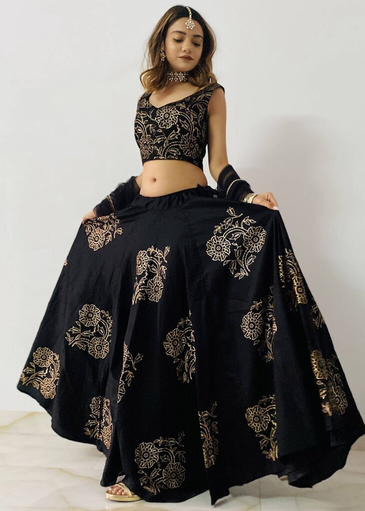 Black Lehenga skirt with floral design-Floral Skirts – These 10 Beautiful Designs To Look Charming-By live love laugh