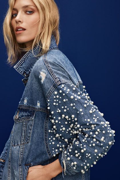 Denim jacket with pearl embroidery- Top 10 trending styles of denim jackets for men and women.-By live love laugh-2