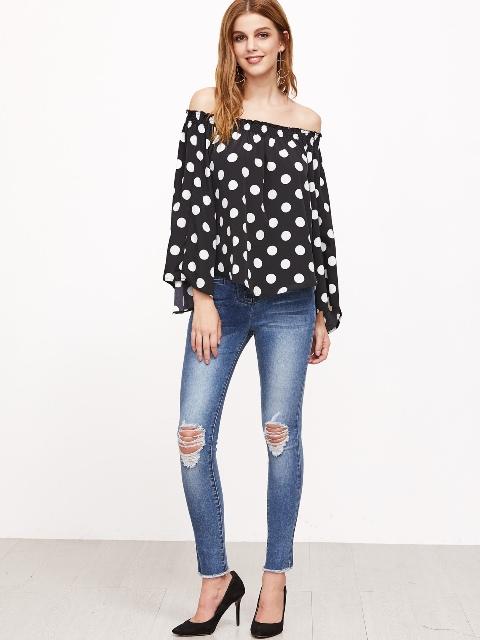 Polka Dot top-How to Style Rugged Jeans in 2021-By live love laugh