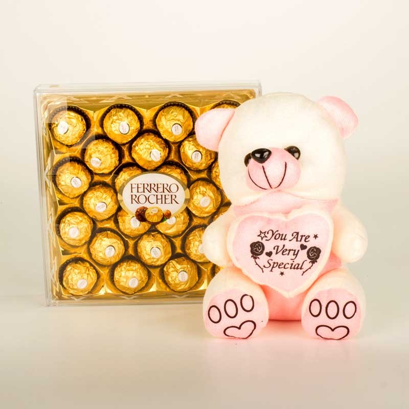 teddy with rocher chocolates - How to make Teddy Day more Special-by livelovelaugh