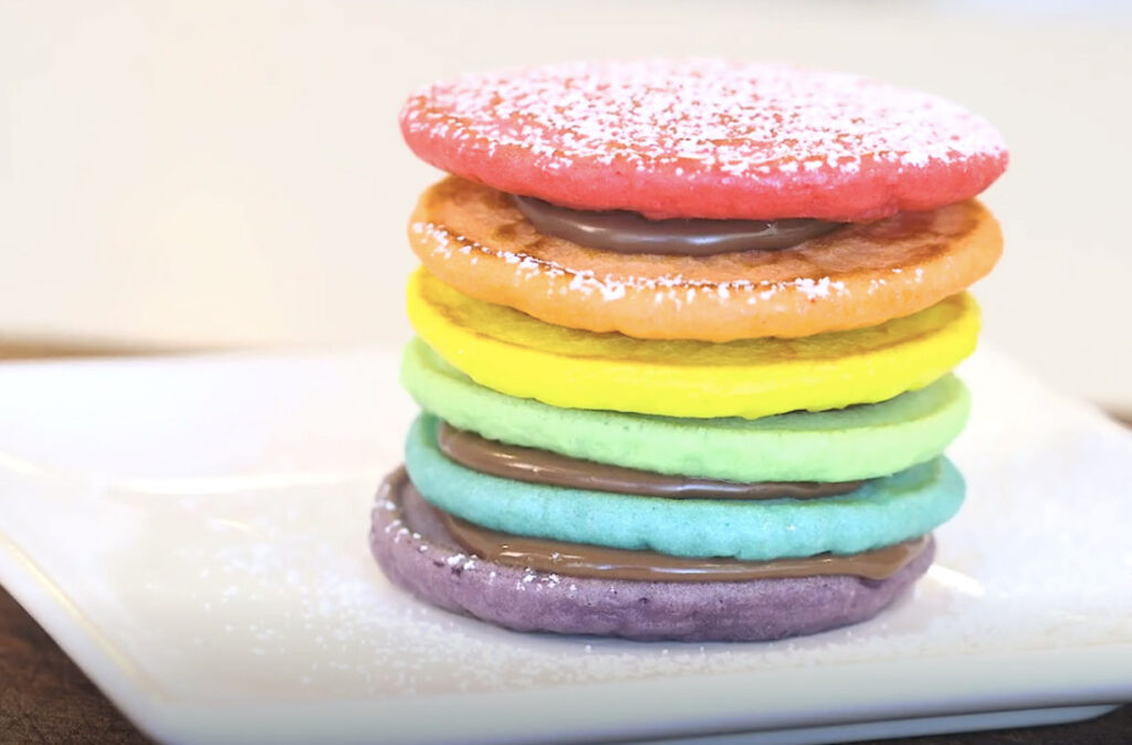 Rainbow pancakes.-5 mint food art recipe to make your kids lunch more exciting.-By Live Love Laugh
