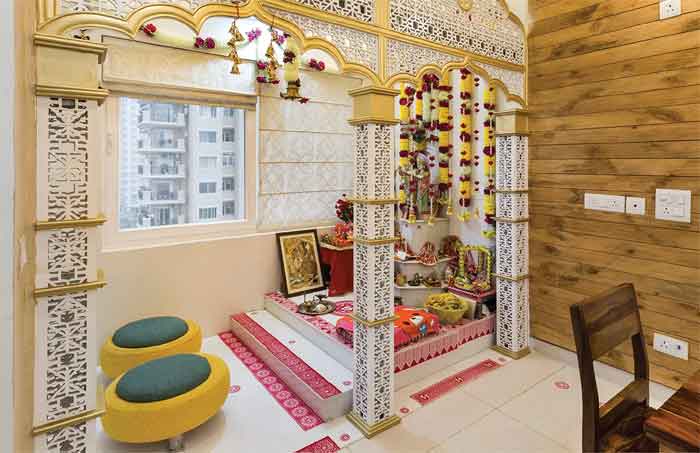 Backlit panel decoration on the walls.-9 decor ideas for a beautiful pooja room for Indian houses.-By live love laugh