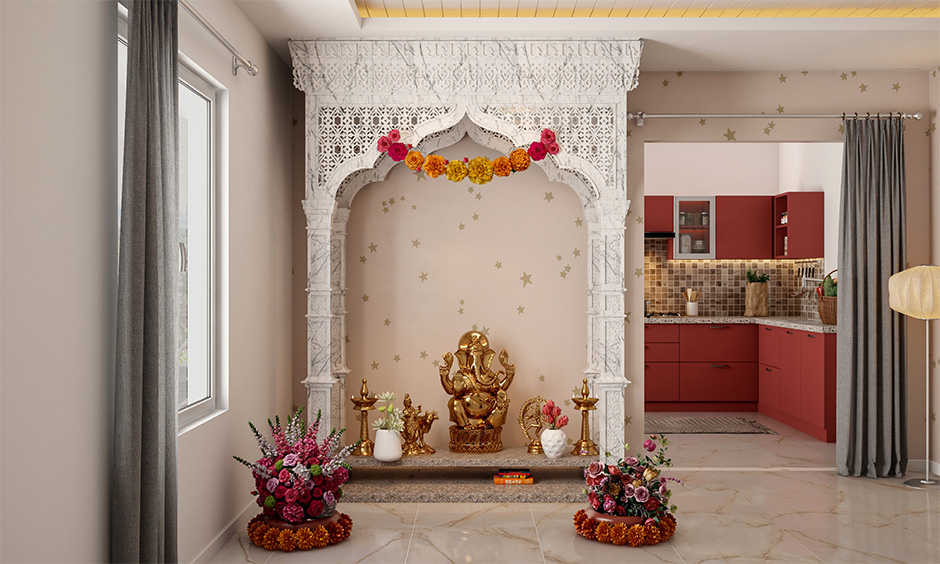 Marbles flooring in pooja room-9 decor ideas for a beautiful pooja room for Indian houses.-By live love laugh