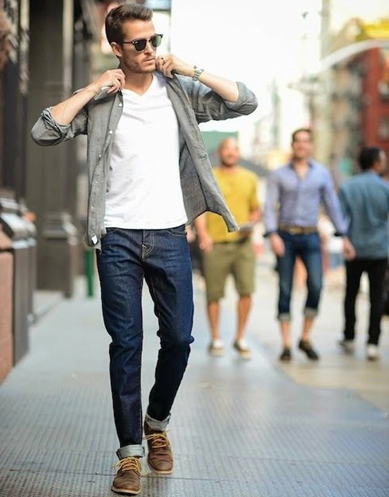 Shirt over t-shirt and jeans-5 most popular casual outfit ideas for men to try in 2022.-By live love laugh