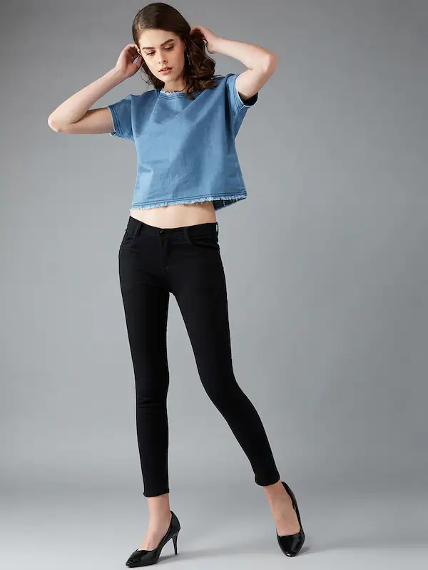 Dolce crudo solid peplum denim cotton top.-7 Denim Tops for Girls who love to keep their styles in trend.-By live love laugh
