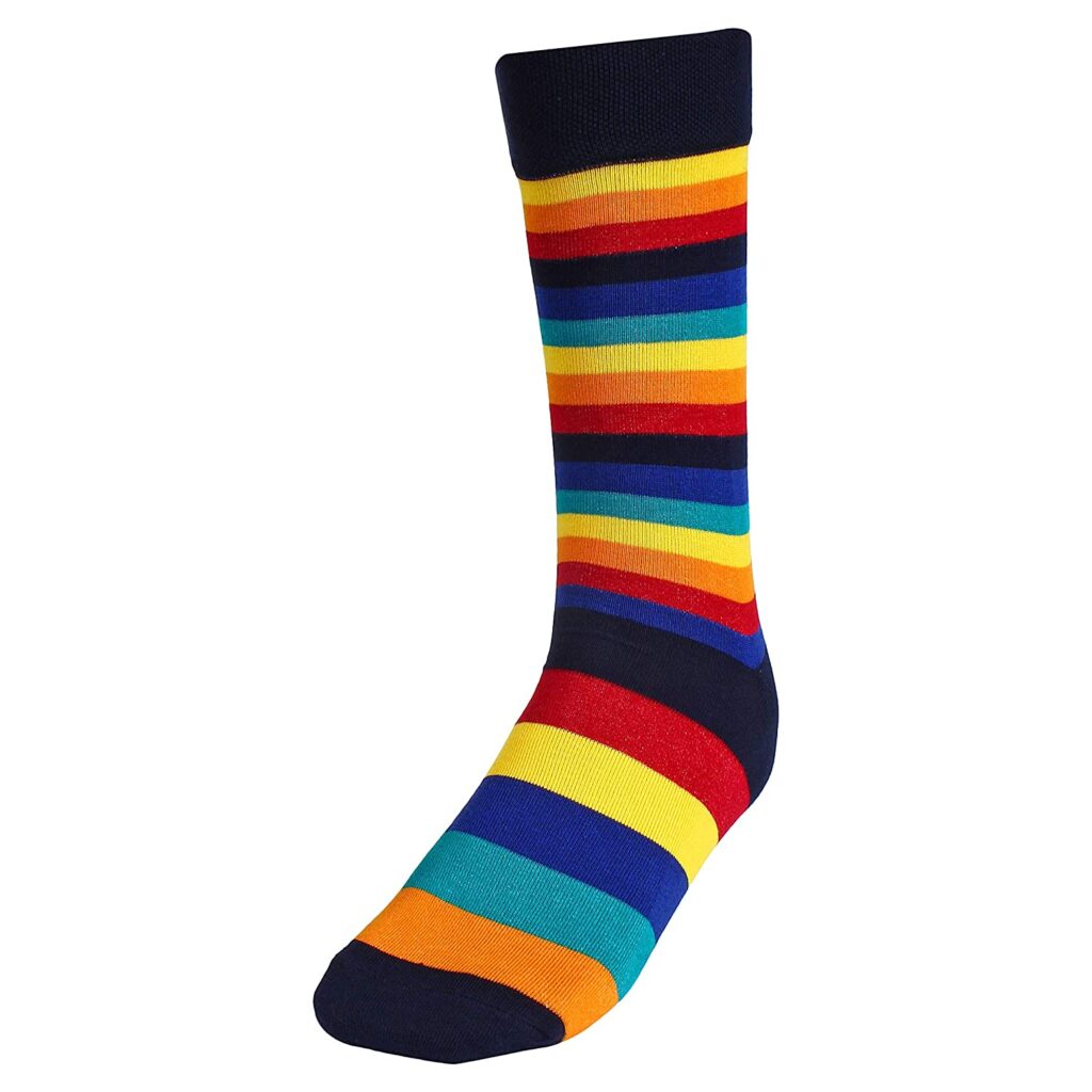Men‘s crew-length multicolored socks.-10 best colorful socks to spice up your wardrobe in 2022.-By live love laugh
