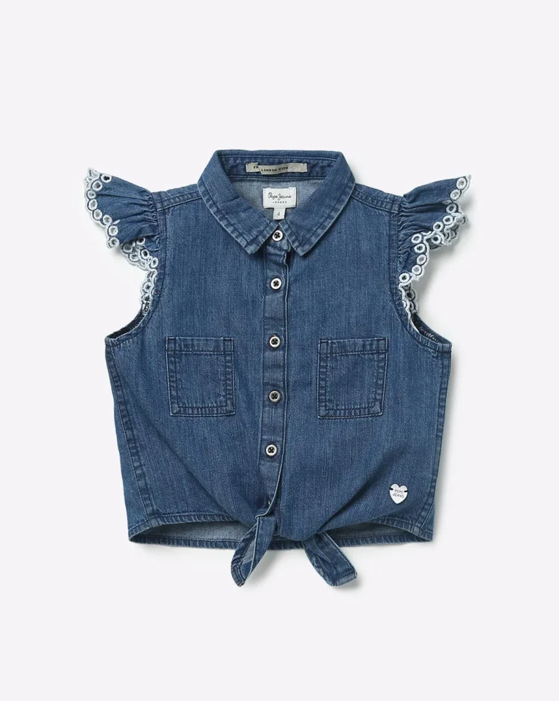 Pepe jeans girls tie-up hem denim top-7 Denim Tops for Girls who love to keep their styles in trend.-By live love laugh