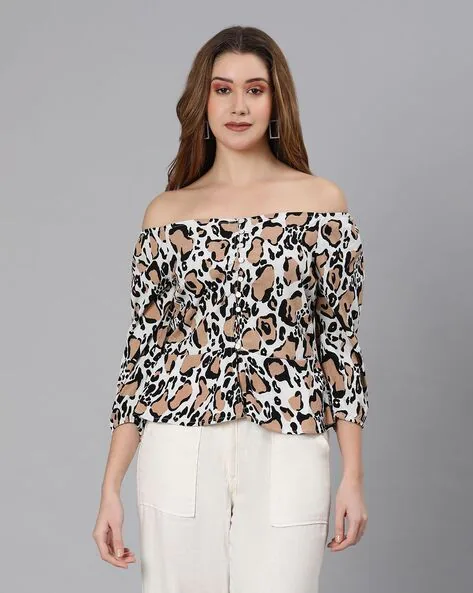 Off-shoulder animal print regular top.-6 Animal print fashion pieces tops for girls-By live love laugh